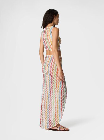 Crop top in lam&eacute; viscose with micro zigzag pattern, White & Multicoloured - MS26SK03BR014JSM9X3