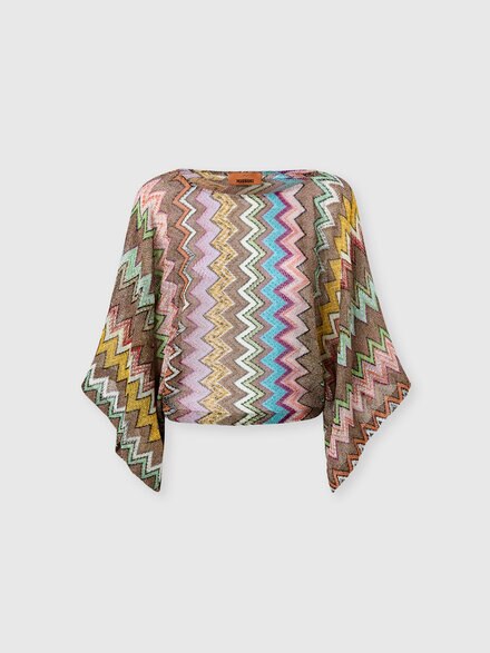 Long-sleeved top in lam&eacute; viscose with macro zigzag pattern, Black & Multicoloured - MS26SK06BR014KSM9YK