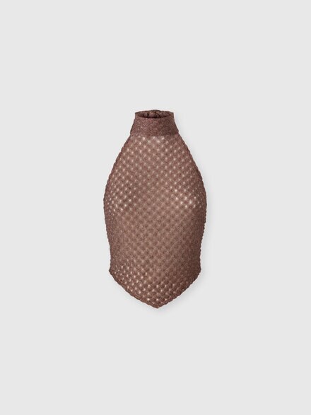 スパイダーウェブ柄のラメビスコーススカーフトップ, 茶色 - MS26SK09BR014DS80EE