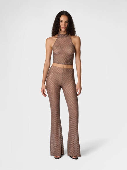 スパイダーウェブ柄のラメビスコーススカーフトップ, 茶色 - MS26SK09BR014DS80EE