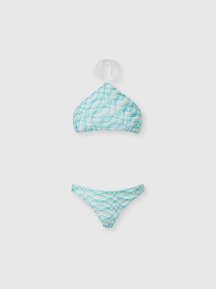 Bikini en viscosa lam&eacute; degradado con top halter, Blanco & Azul Claro - MS26SP06BR014HS72PQ