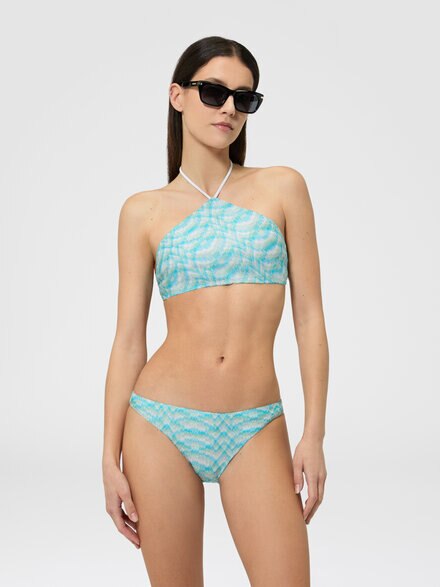 Bikini en viscosa lam&eacute; degradado con top halter, Blanco & Azul Claro - MS26SP06BR014HS72PQ