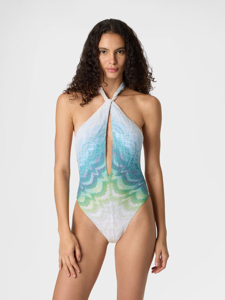 One-piece swimsuit in shaded lam&eacute; viscose with cut-out detail, Multicoloured  - MS26SP07BR014HSM9X1