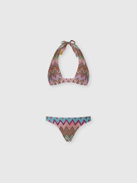 Bikini con ferretto in viscosa lam&eacute; con macro zig zag, Nero & Multicolore - MS26SP09BR014KSM9YK