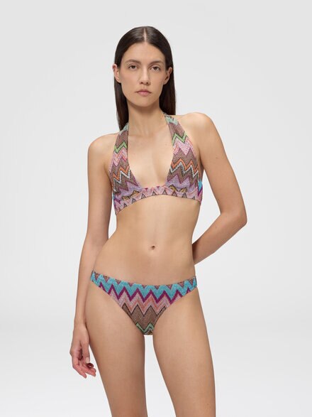 Bikini con ferretto in viscosa lam&eacute; con macro zig zag, Nero & Multicolore - MS26SP09BR014KSM9YK