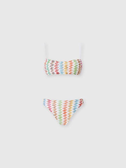 Bikini aus Lam&eacute;-Viskose mit Mikro-Zickzack-Muster und High-Waist-Slip, Wei&szlig; & Mehrfarbig - MS26SP0GBR014JSM9X3