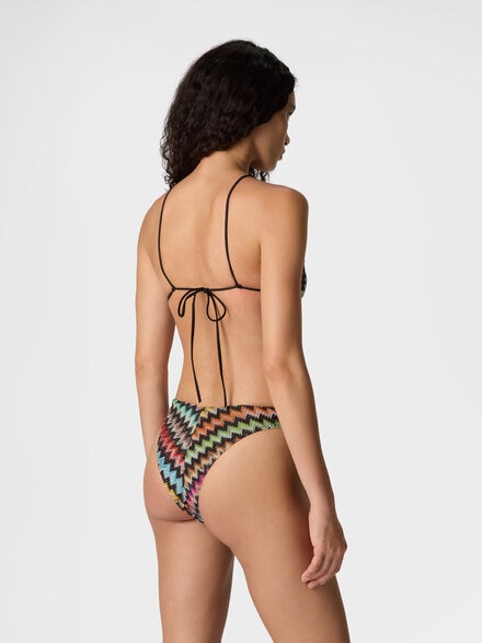 Bikini in viscosa lam&eacute; con micro zig zag con slip a vita alta, Nero & Multicolore - MS26SP0GBR014JSM9YL
