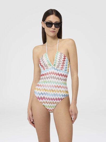 Ba&ntilde;ador entero en viscosa lam&eacute; con micro zigzag, Blanco & Multicolor - MS26SP0HBR014JSM9X3