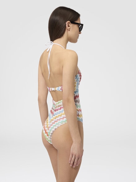 Ba&ntilde;ador entero en viscosa lam&eacute; con micro zigzag, Blanco & Multicolor - MS26SP0HBR014JSM9X3