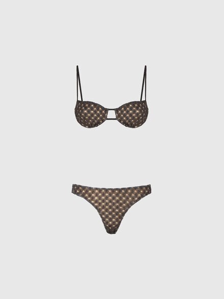 Balconette bikini in lamé viscose with spiderweb motif, Brown - MS26SP0JBR014DS80EF