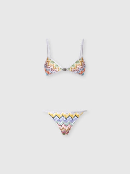 Bikini in viscosa lam&eacute; con top a chiusura frontale, Multicolore  - MS26SP0KBR015YSMSOR