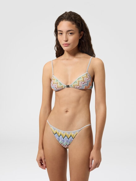 Bikini in viscosa lam&eacute; con top a chiusura frontale, Multicolore  - MS26SP0KBR015YSMSOR