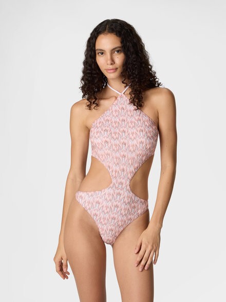 Trikini en viscosa lam&eacute; con motivo de follaje, Multicolor  - MS26SP0QBR014XS30FW