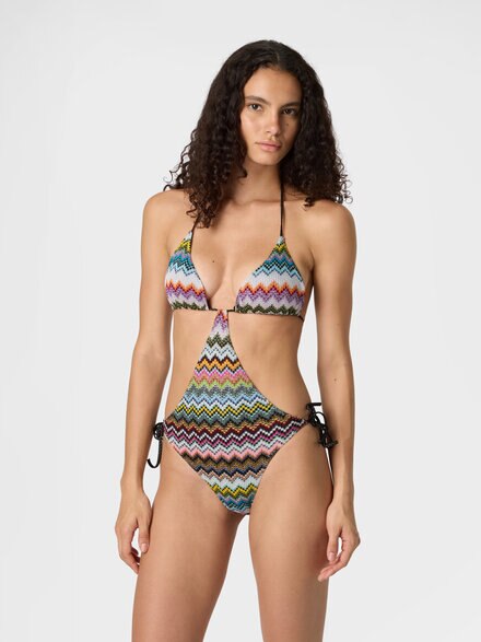 Trikini in lamé viscose with pixel-effect zigzag pattern, Black & Multicoloured - MS26SP0RBR014FSM9YJ