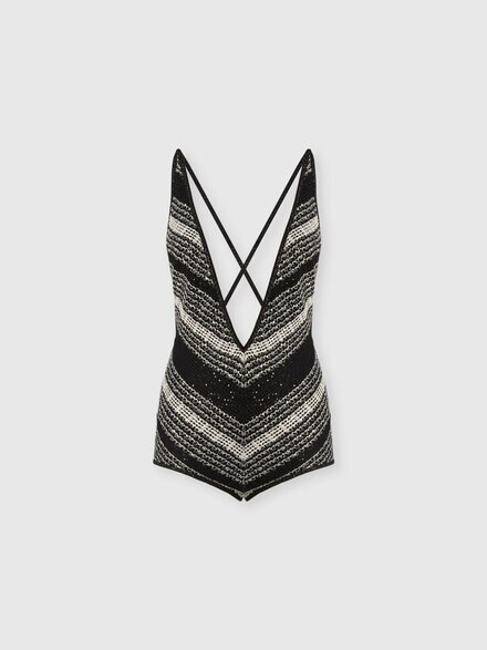 Mesh one-piece swimsuit, Black & White - MS26SP12BV00J7S91SR