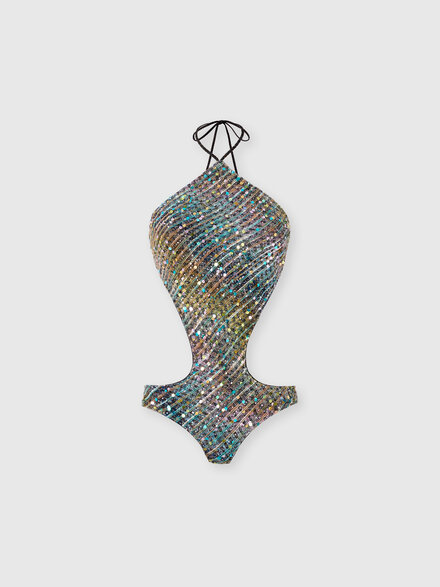 Trikini with halterneck neckline and sequins, Multicoloured  - MS26SP1CBC0066SMSNT