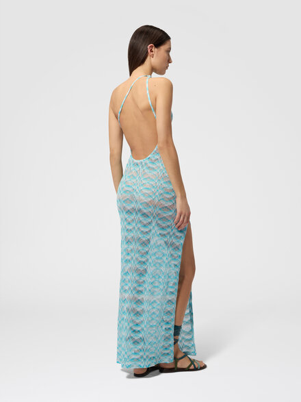 Asymmetric cover-up dress in shaded lam&eacute; viscose, White & Light Blue - MS26SQ07BR014HS72PQ