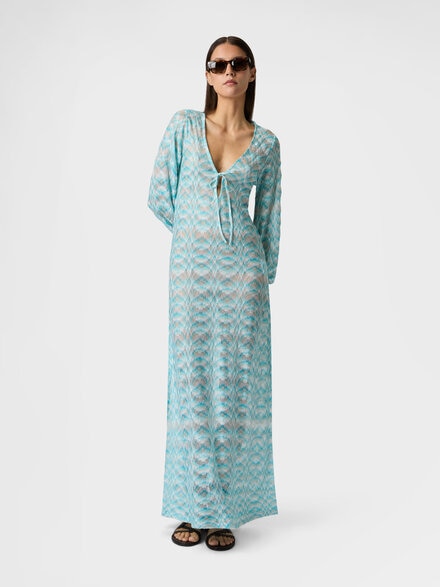 グラデーションラメビスコースの長袖カバーアップドレス, ホワイト＆ライトブルー - MS26SQ0ABR014HS72PQ