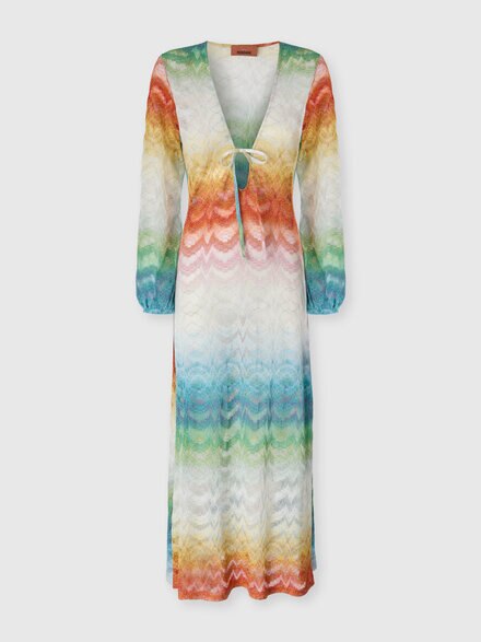 Vestido de playa de manga larga en viscosa lamé degradado, Multicolor  - MS26SQ0ABR014HSM9X1