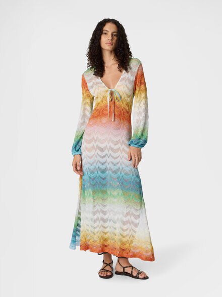 Vestido de playa de manga larga en viscosa lamé degradado, Multicolor  - MS26SQ0ABR014HSM9X1