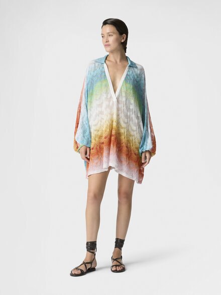 Short caftan cover-up in shaded lam&eacute; viscose, Multicoloured  - MS26SQ0BBR014HSM9X1