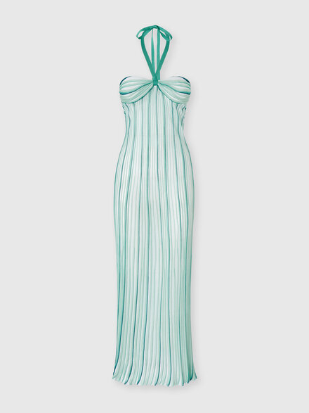 Long cover-up dress in ribbed viscose, White & Light Blue - MS26SQ0IBK01G4S616A
