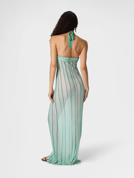 Long cover-up dress in ribbed viscose, White & Light Blue - MS26SQ0IBK01G4S616A