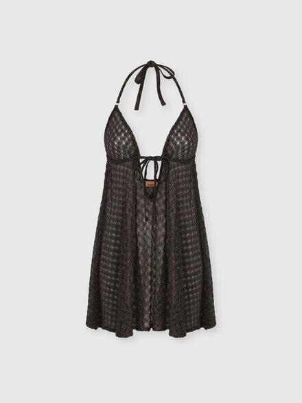 Babydoll-Minikleid aus Lamé-Viskose mit Spinnennetz-Motiv, Braun - MS26SQ0KBR014DS80EF