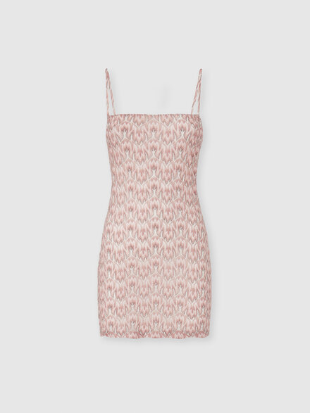 Mini vestido de playa en viscosa lam&eacute; con motivo de follaje, Multicolor  - MS26SQ0NBR014XS30FW