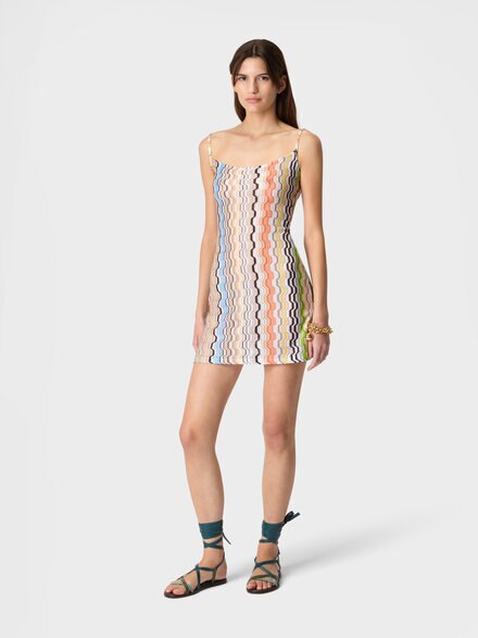 Copricostume corto in pura viscosa motivo greca, Multicolore  - MS26SQ0OBR015ESMSNP