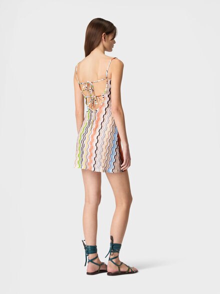 Copricostume corto in pura viscosa motivo greca, Multicolore  - MS26SQ0OBR015ESMSNP