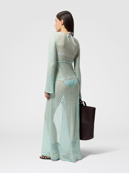 Langer Cardigan aus Lam&eacute;-Viskose mit Spinnennetz-Motiv, Hellblau - MS26SQ0SBR014DS615Z