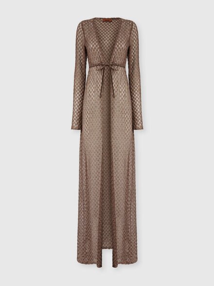 Long cardigan in lamé viscose with spiderweb motif, Brown - MS26SQ0SBR014DS80EE