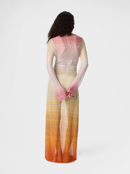 Cardigan aus Lamé-Viskose mit Dégradé-Spinnennetz-Motiv, Orange - MS26SQ0SBR014ES4183