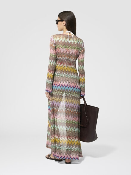 Cardigan lungo in viscosa lam&eacute; con macro zig zag, Nero & Multicolore - MS26SQ0SBR014KSM9YK