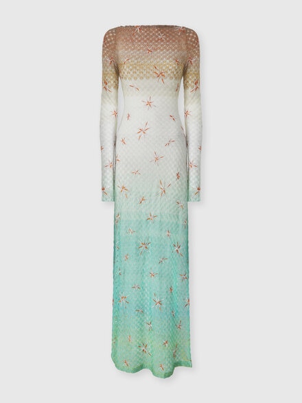 Long cover-up dress in lam&eacute; viscose with d&eacute;grad&eacute; spiderweb motif and embroidery, Multicoloured  - MS26SQ0TBR014ESMSMG
