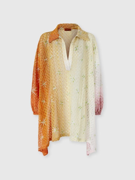 Short cover-up in lam&eacute; viscose with d&eacute;grad&eacute; spiderweb motif and embroidery, Multicoloured  - MS26SQ0WBR014ESMSMF