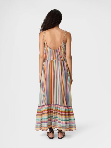 Long flounced cover-up in cotton and silk with zigzag pattern, Multicoloured  - MS26SQ10BW00ZPSM9ZA