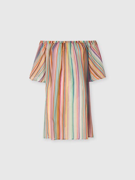 Short cover-up in cotton and silk with zigzag pattern, Multicoloured  - MS26SQ12BW00ZPSM9ZA