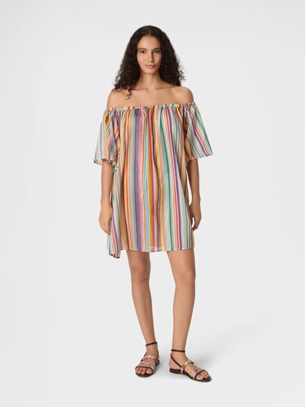 Short cover-up in cotton and silk with zigzag pattern, Multicoloured  - MS26SQ12BW00ZPSM9ZA