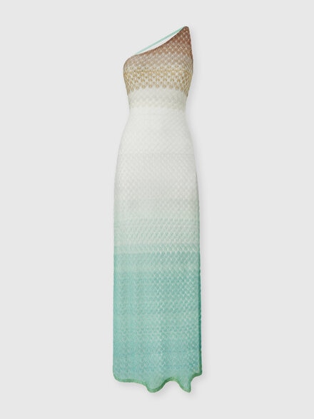 One-Shoulder-Kleid aus Lamé-Viskose mit Dégradé-Spinnennetz-Motiv, Grün  - MS26SQ1SBR014ES6162