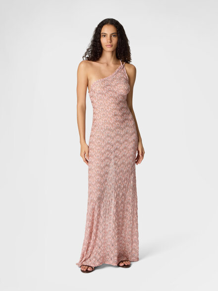 Vestido asim&eacute;trico en viscosa lam&eacute; con motivo de follaje, Multicolor  - MS26SQ1SBR014XS30FW