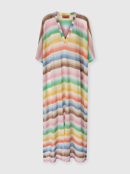 Long caftan cover-up with d&eacute;grad&eacute; zigzag motif, Multicoloured  - MS26SQ1TBR014GSM9X2