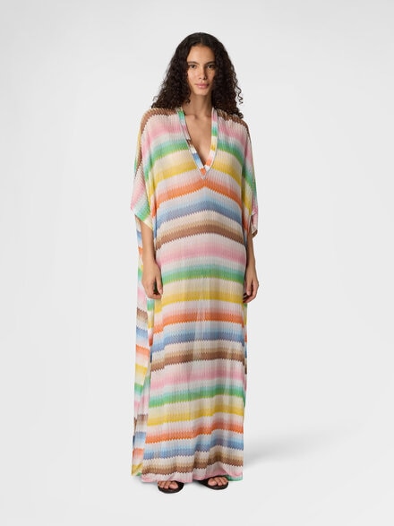 Long caftan cover-up with d&eacute;grad&eacute; zigzag motif, Multicoloured  - MS26SQ1TBR014GSM9X2