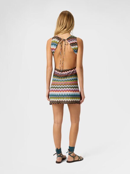 Short cover-up in lamé viscose with pixel-effect zigzag motif, Black & Multicoloured - MS26SQ1XBR014FSM9YJ