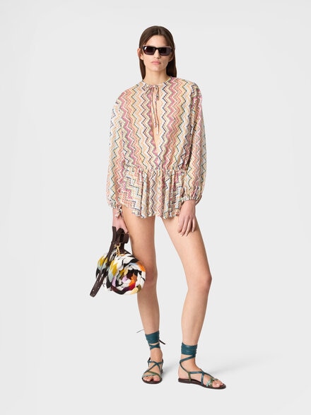 Long-sleeved mini cover-up dress, Multicoloured  - MS26SQ21BR015GSMSOK