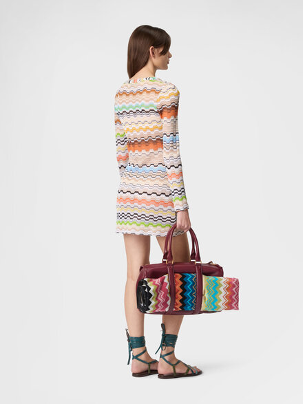 Short cover-up in pure viscose with greek motif, Multicoloured  - MS26SQ26BR015ESMSNP