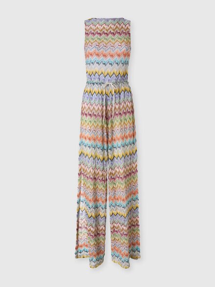 Langer Cover-up-Jumpsuit aus Viskose-Lam&eacute; mit Cut-out, Mehrfarbig  - MS26WG00BR015YSMSOR