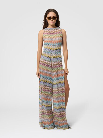 Langer Cover-up-Jumpsuit aus Viskose-Lam&eacute; mit Cut-out, Mehrfarbig  - MS26WG00BR015YSMSOR