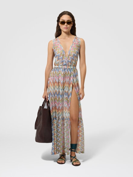 Abito copricostume lungo in tulle zig zag, Multicolore  - MS26WQ01BR0161SMSP2